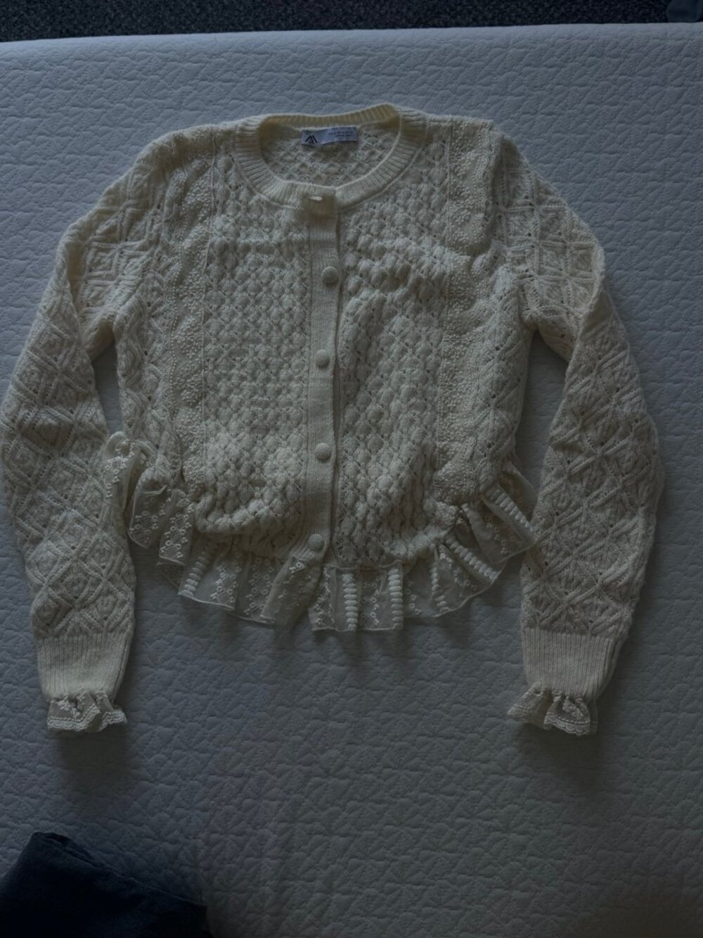 Zara Cream Embroidered Lace Knit Cardigan Size M